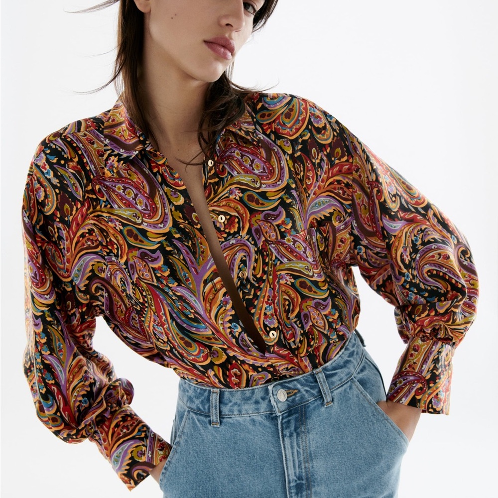 Zara Multicolor Paisley Shirt Size Small
